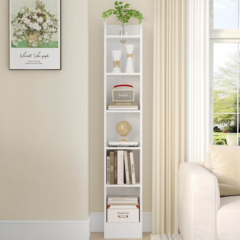 Bookcase, 6-Tier/7-Tier Narrow Tall Bookshelf, Wooden Bookshelf with Adjustable Shelf, Open Storage Shelf for Bedroom, Living Room, Home Office 