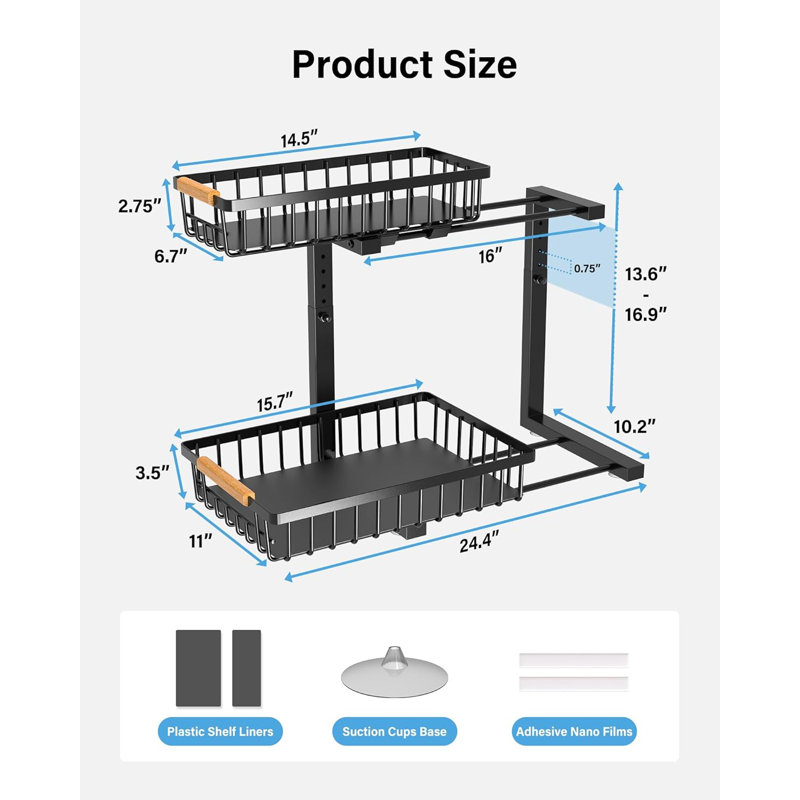 Under Sink Organizer, 2 Tier Under Sink Organizers And Storage Sliding 2 Tier Rack Metal Organization Under Counter Kitchen Bathroom