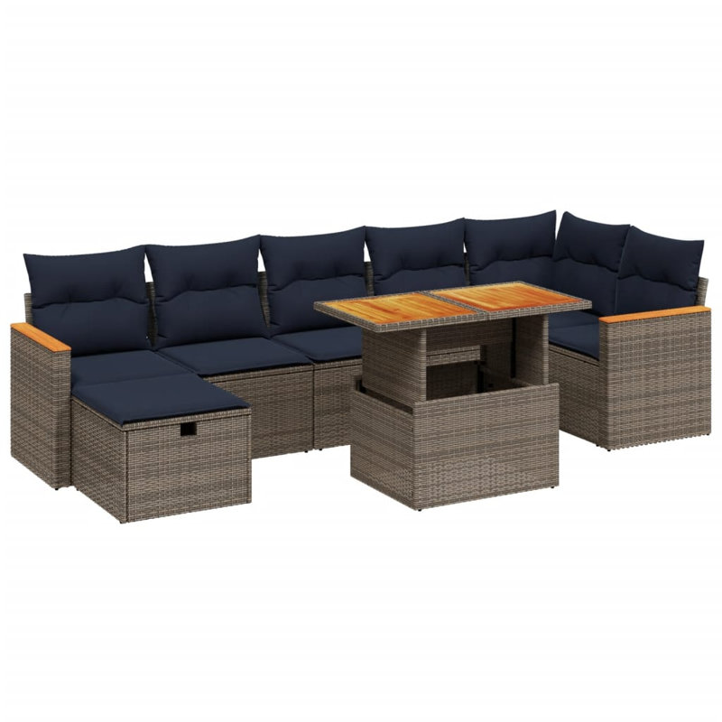  8 Piece Patio Sofa Set With Cushions Poly Rattan, Blue, Gray