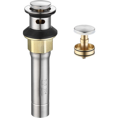 Pop-Up Vessel Sink Drain with Overflow 8.66 x 2.76 x 2.76 In Stainless Steel Single Piece Bathroom Sink Drain Brushed Nickel with Anti-Clogging Strainer Basket