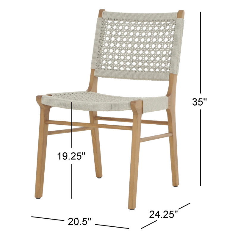 Dimitri Outdoor Dining Side Chair, Natural Teak, Ivory Rope