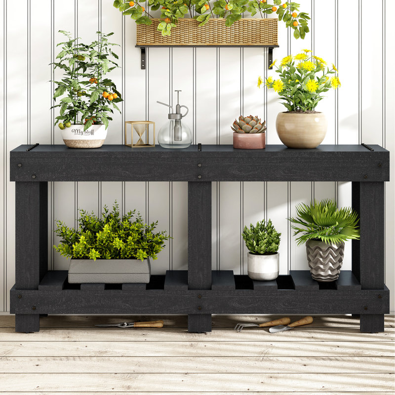Table de bout de salon en U 62,9 po - construction solide, 6 pieds, bureau de 4,5 po d'épaisseur, embellissement de rivets, tablette pour articles de rangement