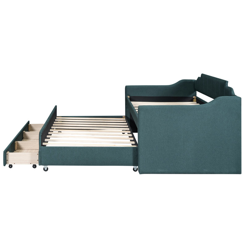 Lit de jour simple avec lit gigogne et 3 tiroirs pour une combinaison pratique de décor de chambre à coucher, Vert
