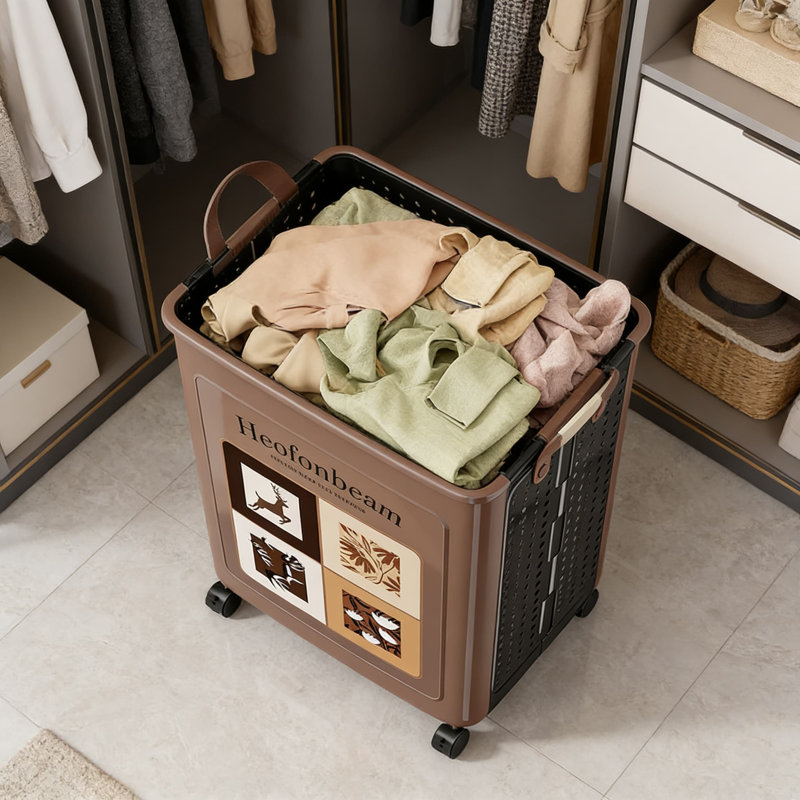 Foldable Laundry Hamper With Wheels For Home Use, Large Collapsible Storage Basket For Clothes, Toys, And Bathroom Organization