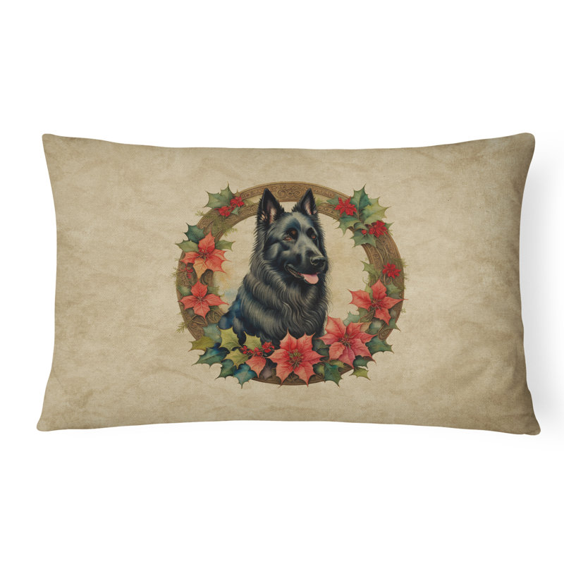 Belgian Sheepdog Christmas Flowers Throw Pillow, 12" x 16", Rectangular
