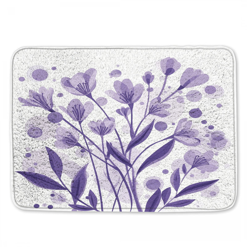 Purple Floral Blooms Bath Mat, 34in W x 21in L