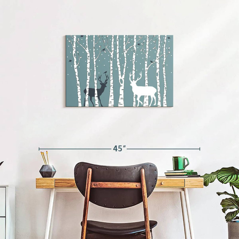 Deer In Birch Forest, 20" H x 30" W