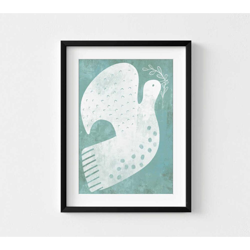 «Holiday Dove», art mural, aquarelle texturée (encadrée ou imprimée seulement), H 42 po x l 56 po, Noir