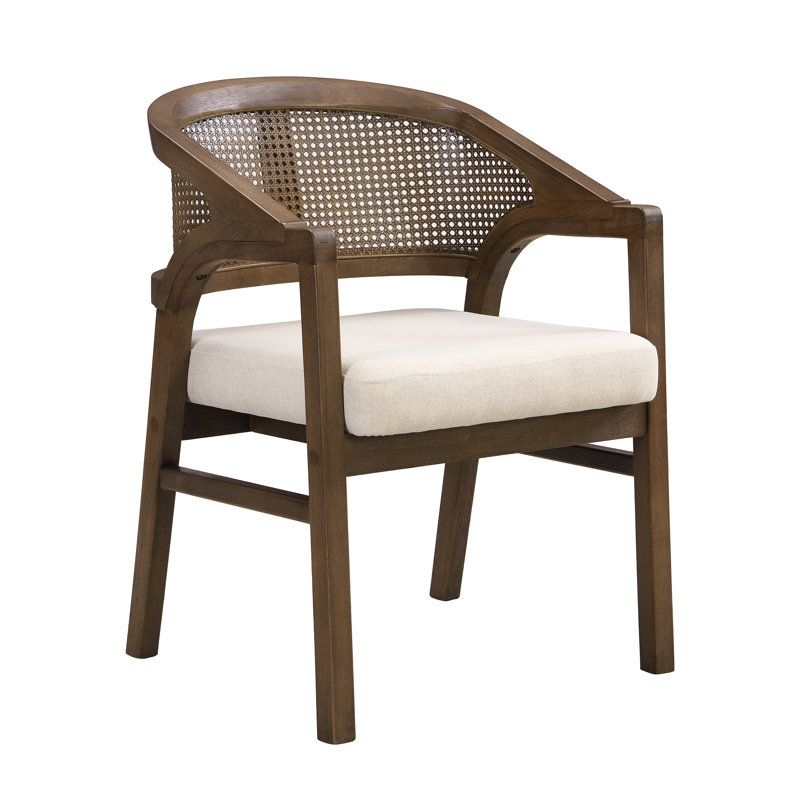Stanley Wooden Dining Chairs with Cane Back & Upholstered Seat, Walnut, Beige
