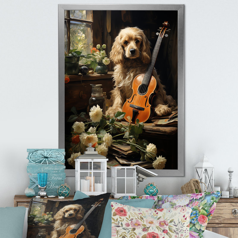 Cocker Spaniel Serenade sur toile, H 32 po x l 16 po x P 1 po, Cadre simple argenté