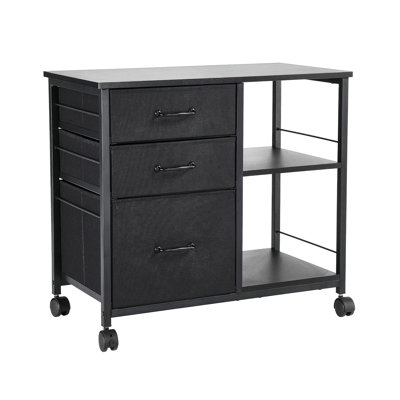 Mobile Metal File Cabinet with 3 Fabric Drawers and 2 Open Shelves 