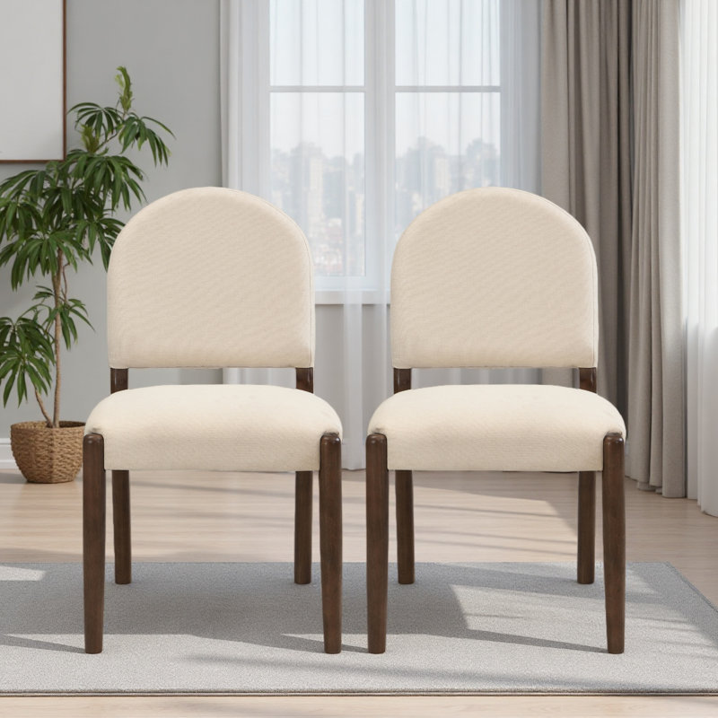 Ensemble de 2 chaises de salle à manger rembourrées sans accoudoirs en tissu Mid Century, Noyer