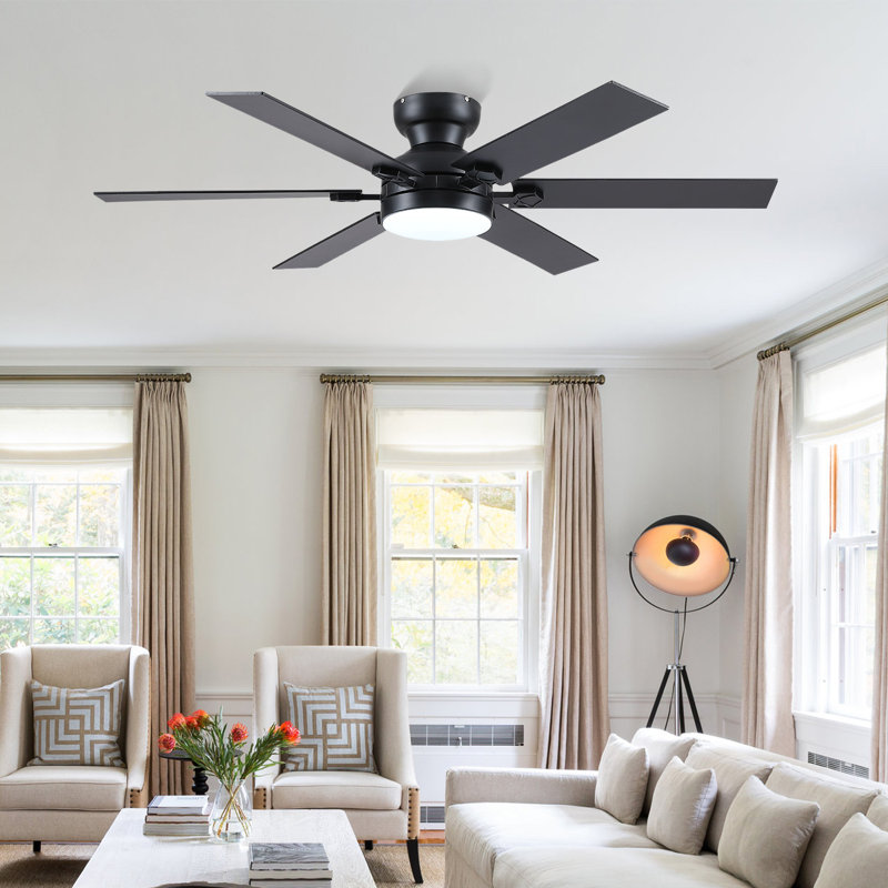 46/52"  Indoor Flush Mount Ceiling Fan 6-Blade with Lights and Remote Modern 3 Colors 6 Speeds Low Profile Reversible DC Motor