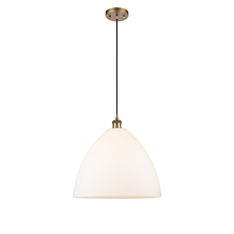 Luminaire suspendu en forme de dôme à 1 lumière Angelia, H 18,75 po x l 16 po x P 16 po, Blanc, Laiton brossé