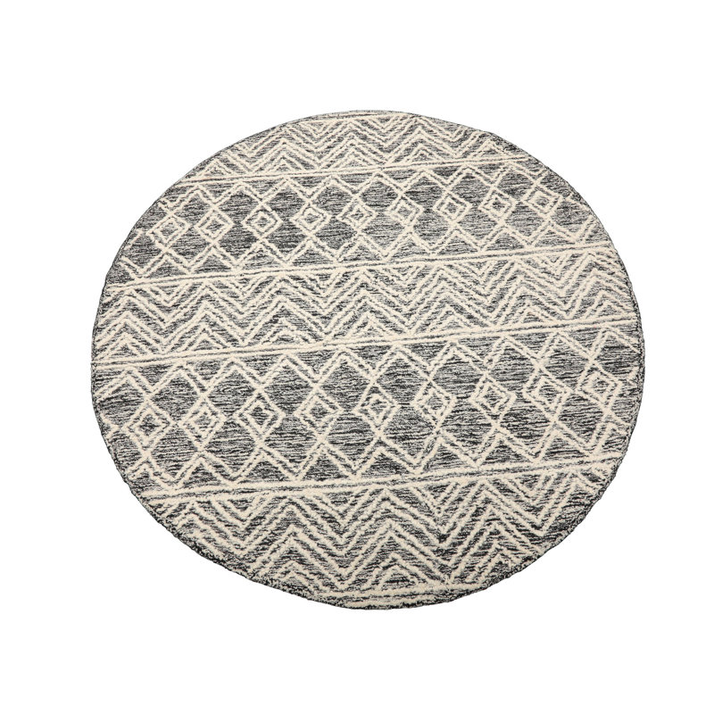 Multi Sizes Black Hand Tufted Wool Transitional Geometric Oriental Area Rug, Round 5'