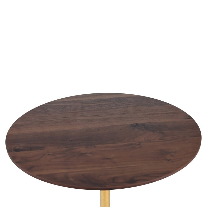 Table tulipe de style milieu du siècle pour 2 à 4 personnes, plateau rond en MDF, pattes dorées, plateau couleur noyer, 80 cm (31,5 po).