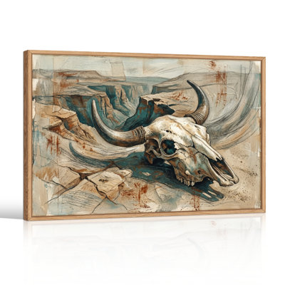 Ensemble de 1 tableau sur toile représentant un crâne de taureau