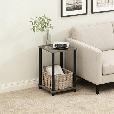 2Tier Turnntube Nightstand With Open Shelf, Toolless Assembly, French Oak