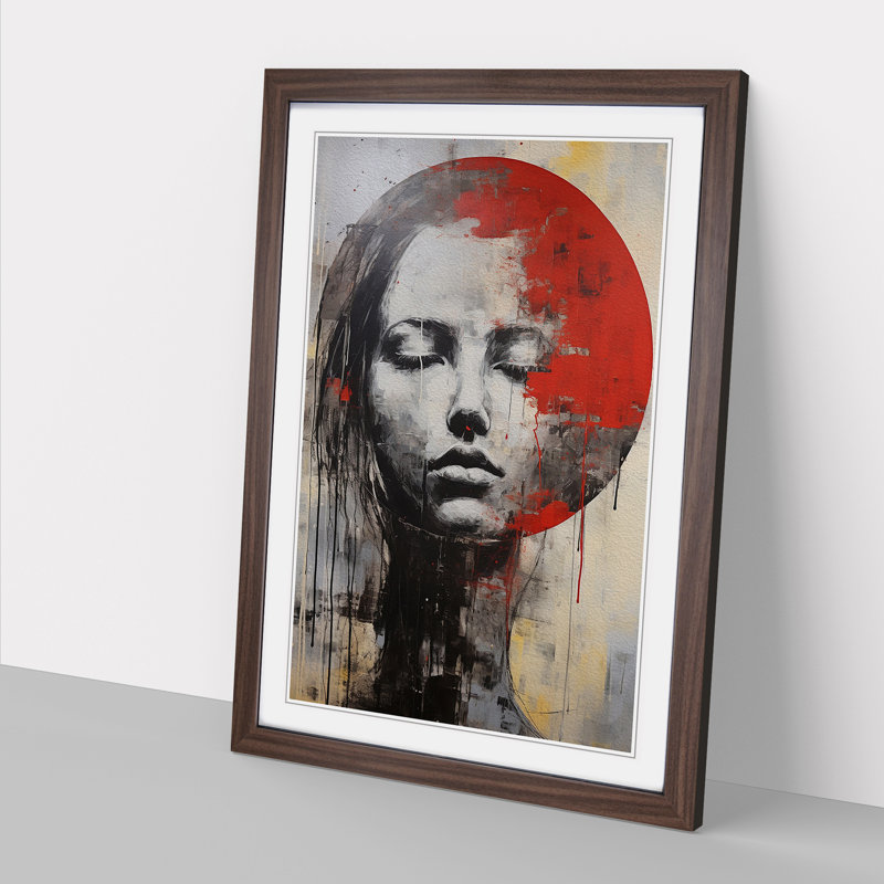 XYZ-FRM-V1223-4549 Moon Gestural No.3 - Single Picture Frame Print on Wood, 64cm H x 46cm W x 2cm D, Walnut 