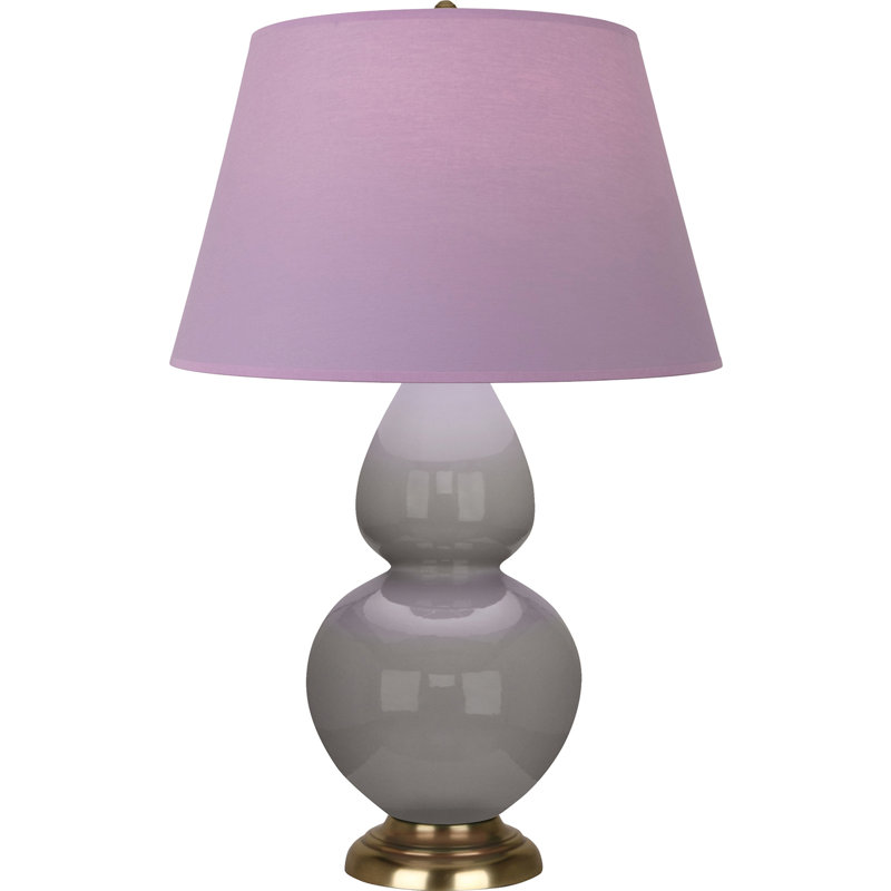 Lampe de table double gourde en céramique, Lavande / prune, Taupe fumé glacé / laiton, Laiton