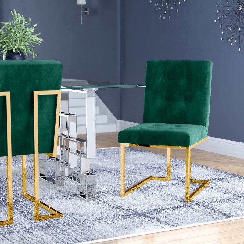 Chaise d'appoint en velours capitonné Chakevia, Velours vert, Or