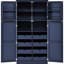 Armoire de rangement autoportante bleue avec 4 portes, 2 tablettes de porte intégrées et 3 tablettes réglables pour une salle à manger profonde de 17,6 pouces et 8 plateaux coulissants d'épicerie