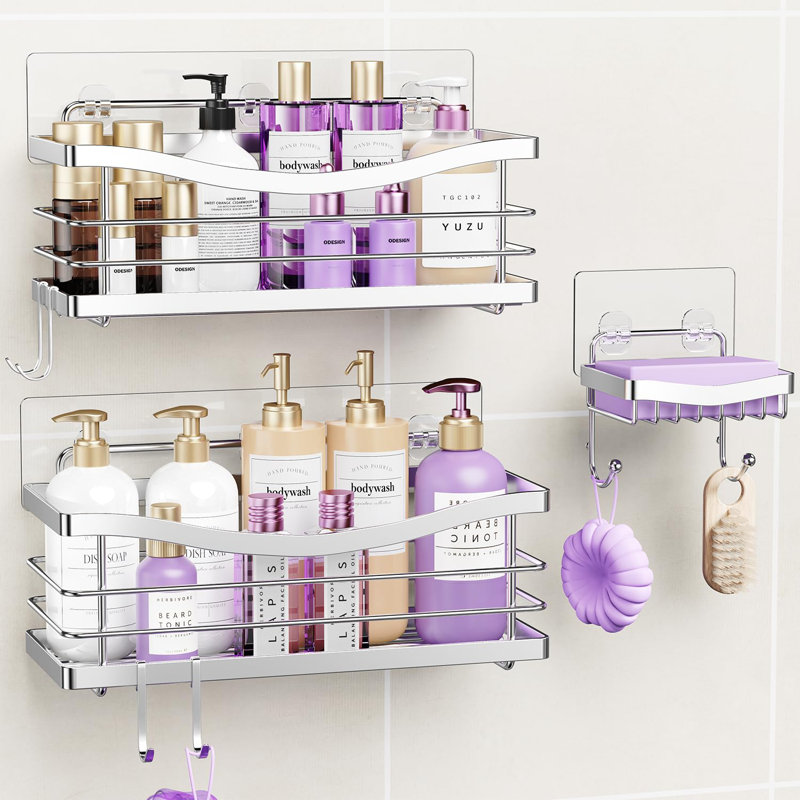 Serviteur de douche - Ensemble de 3 tablettes de rangement pour douche en acier inoxydable SUS304 antirouille pour la salle de bain et la cuisine - Sans adhésif de perçage