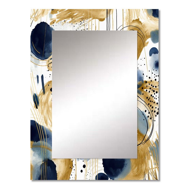 Louca, motif abstrait avec textures bleues et dorées VII - miroir mural abstrait, miroir décoratif moderne, impression d'art en métal