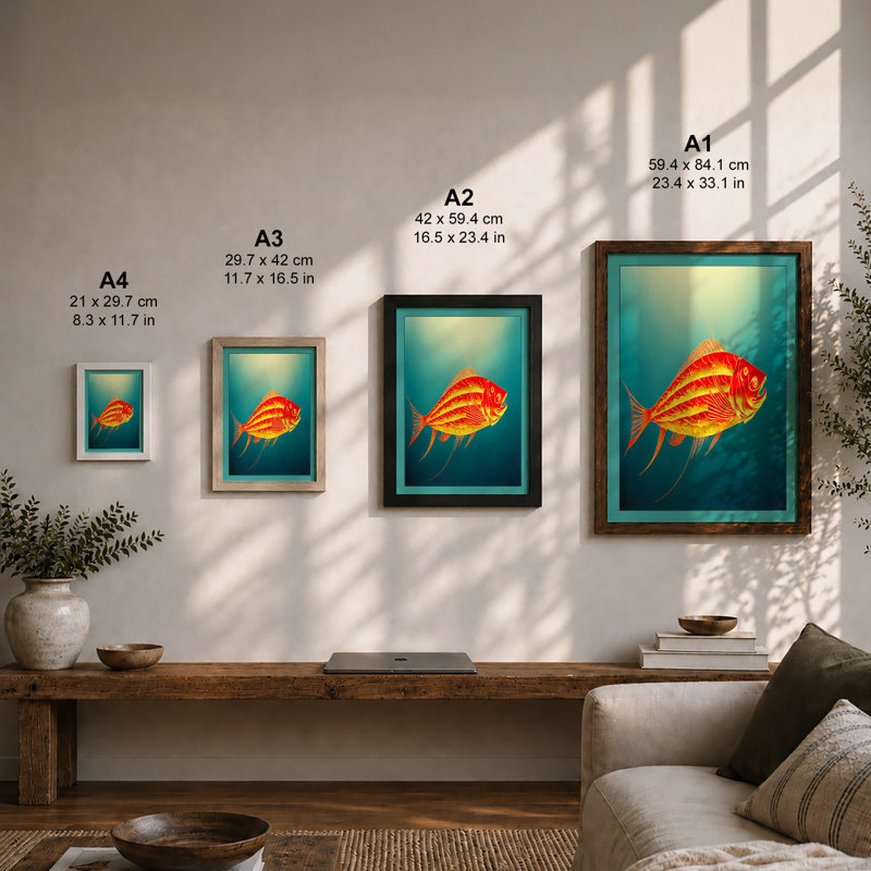 Ornamental Fish Modern 1 Piece Single Picture Frame Wall Art, A3 - 42.0 x 29.7 cm, Black