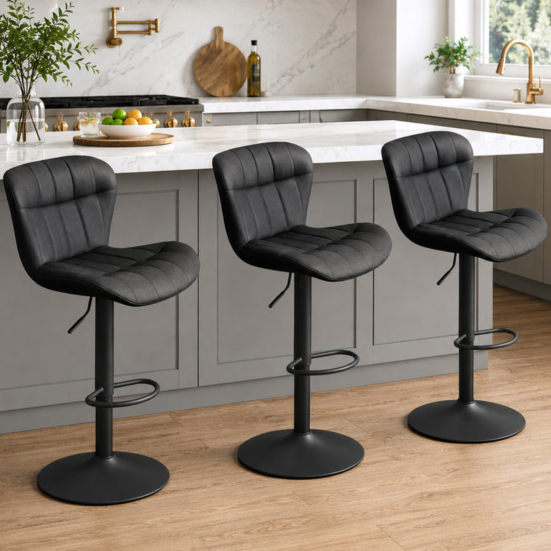 Tabouret de bar pivotant et réglable, Noir, 3