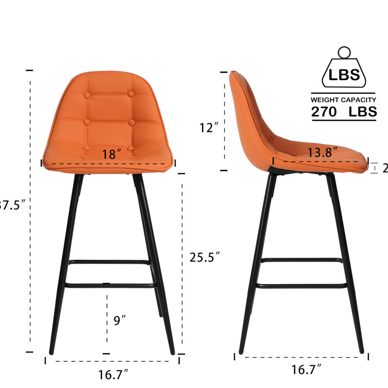 2 tabourets de bar Modern Home, en similicuir, acier, avec dossier et repose-pieds, comptoir de 25,5 po, chaises de hauteur brune, structure en acier