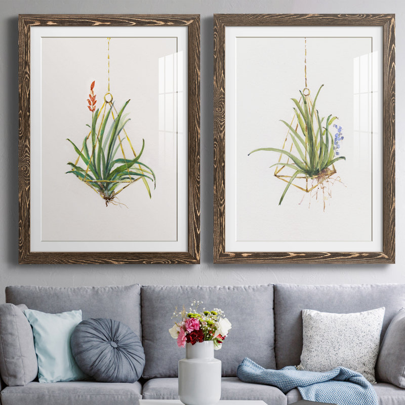 Gardenaire I - Ensemble de 2 peintures, Papier, cadre noyer, H 31,5 po x l 47 po x P 1,5 po