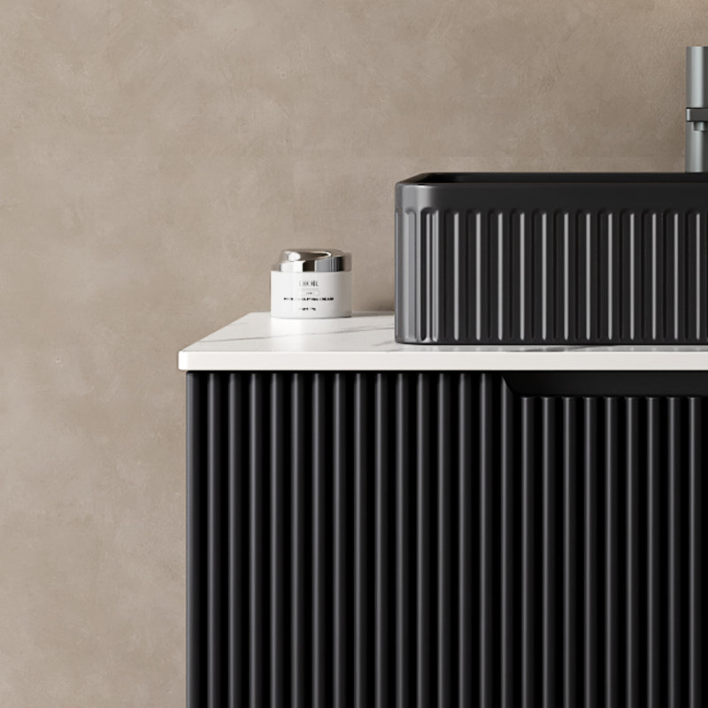 20'' Rectangular Striped Vessel Black Matte Ceramic Bathroom Sink Without Faucet And Cabinet, High - Quality, Easy To Clean, No Water Accumulation, Modern Scandinavian Style Quality In Bathroom,