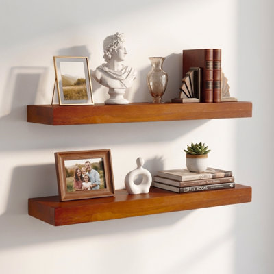 24 Inches Wide Wood Floating Shelves, Wall Shelf for Bathroom/Kitchen/Bedroom/Living Room (Set of 2)