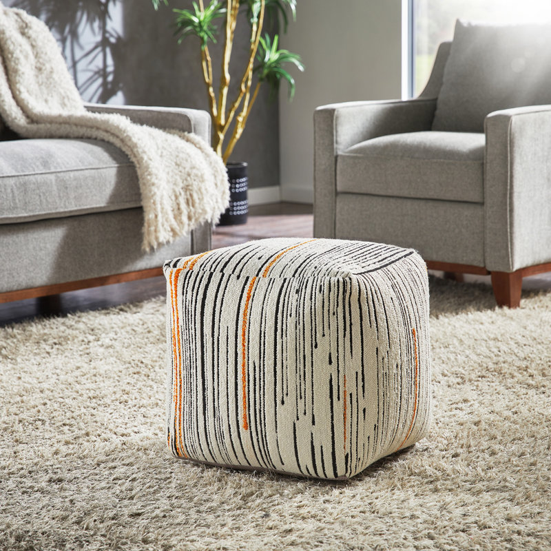 Doniphan Upholstered Square Pouf Ottoman, Multicolored Graphic Print