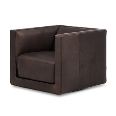 Gigi Pine Genuine Leather Swivel Club Chair