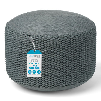 Outdoor Pouf Ottoman Foot Rest for Indoor or Backyard Patio - 20”x20”x16” Woven Floor Footstool for Living Room, Nursery, or Bedroom Decor - Knit Bean Bag Moroccan Foot Rest (Gray)
