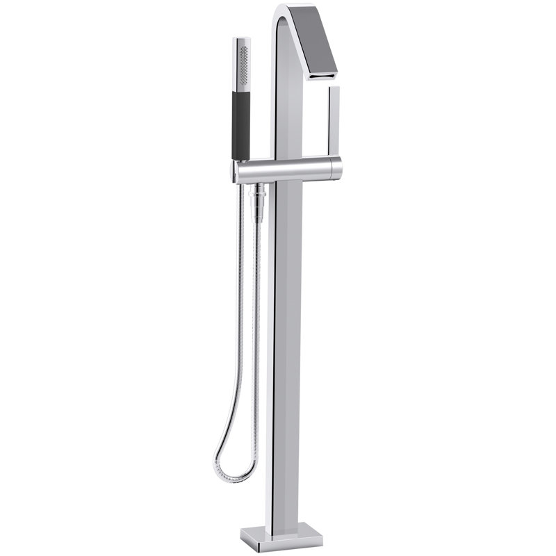 Loure Single Handle Floor Mounted Bath Filler with Hand Shower, Polished Chrome