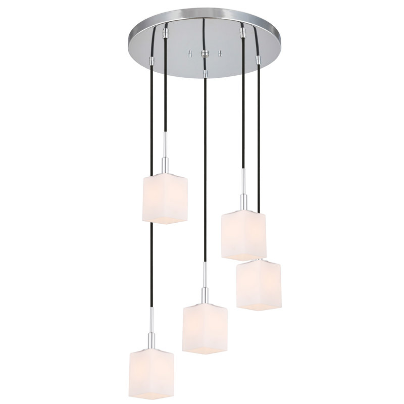 Luminaire suspendu carré en grappe 5 lumières Thiede, Chrome