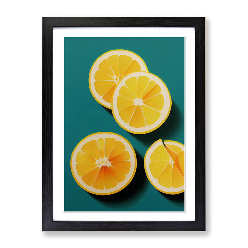 Sliced Lemon Fruit - Single Picture Frame Print, Black, 64cm H x 46cm W x 2cm D