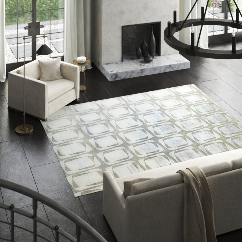Archaea Geometric Area Rug in Blue, Rectangle 6'4" x 8'6"