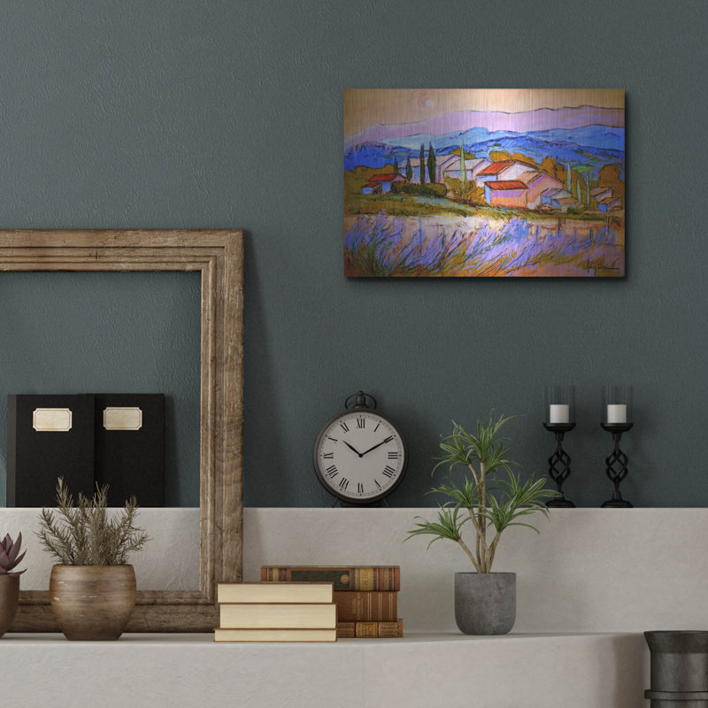  «Lavender Fields Provence 2» par Dorothy Fagan, art mural en métal, 16 po x 12 po