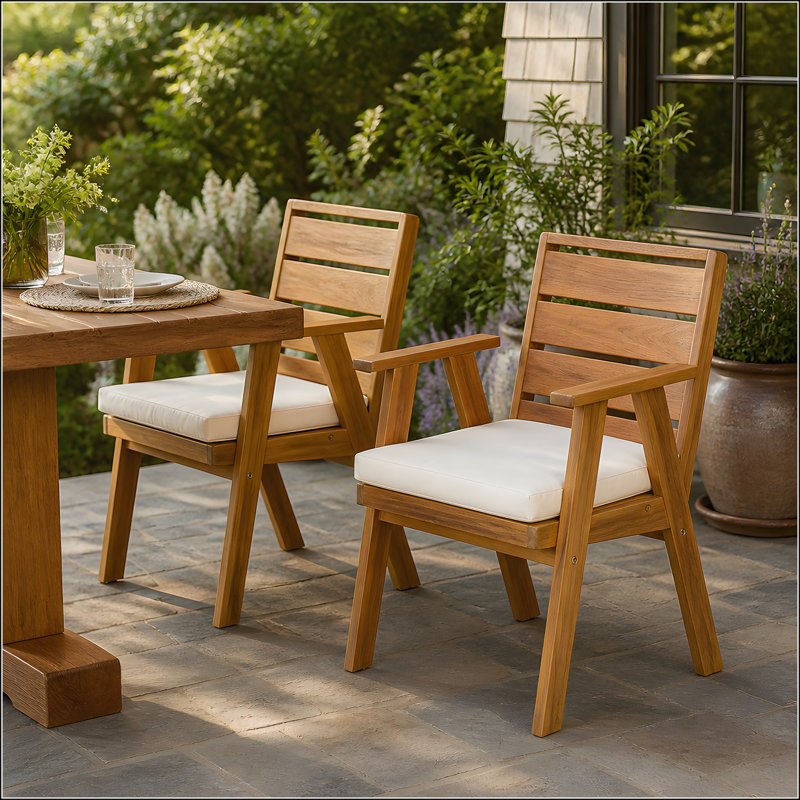 Ensemble de 2 chaises de salle à manger d'extérieur en bois d'acacia durable avec coussins lavables beiges pour le confort du patio et du jardin