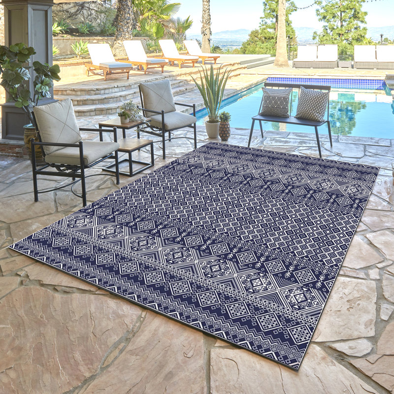 Tapis intérieur / extérieur en polypropylène tissé à plat Savara Mayview, Rectangle 5 pi 3 po x 7 pi
