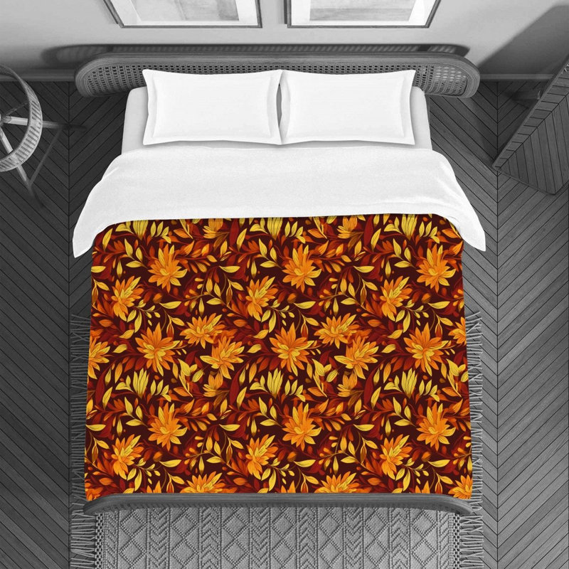 Polyester Machine Printed Duvet Cover, Twin  Duvet Cover, Orange/White/Beige Floral