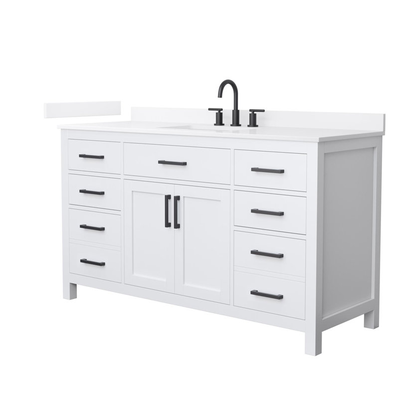 Beckett 60" Freestanding Single Bathroom Vanity with Quartz Top, Brushed Gold, White Quartz, Green
