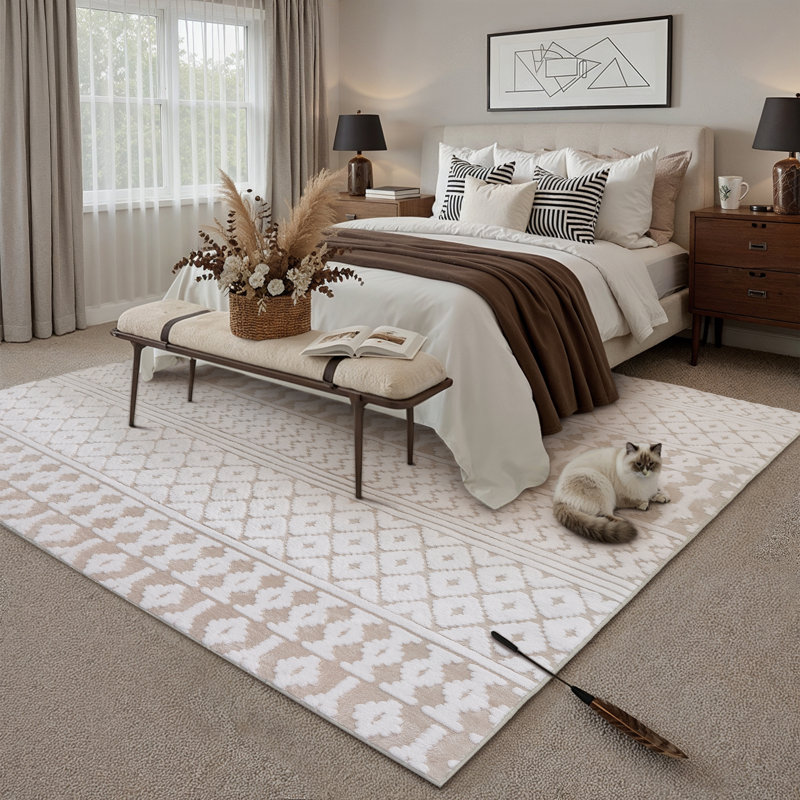 Tapis en velours de coton Bohemian, Rectangulaire 8 pi x 10 pi, Beige