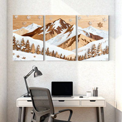 Paysage et nature montagne avec arbres et reflet, ensemble de 3 impressions sur toile