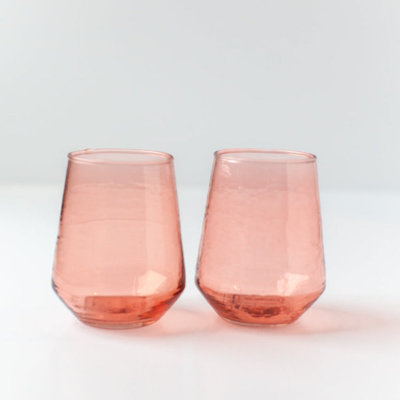 S/4 Handblown Hammered Glass Water Tumbler- Blush