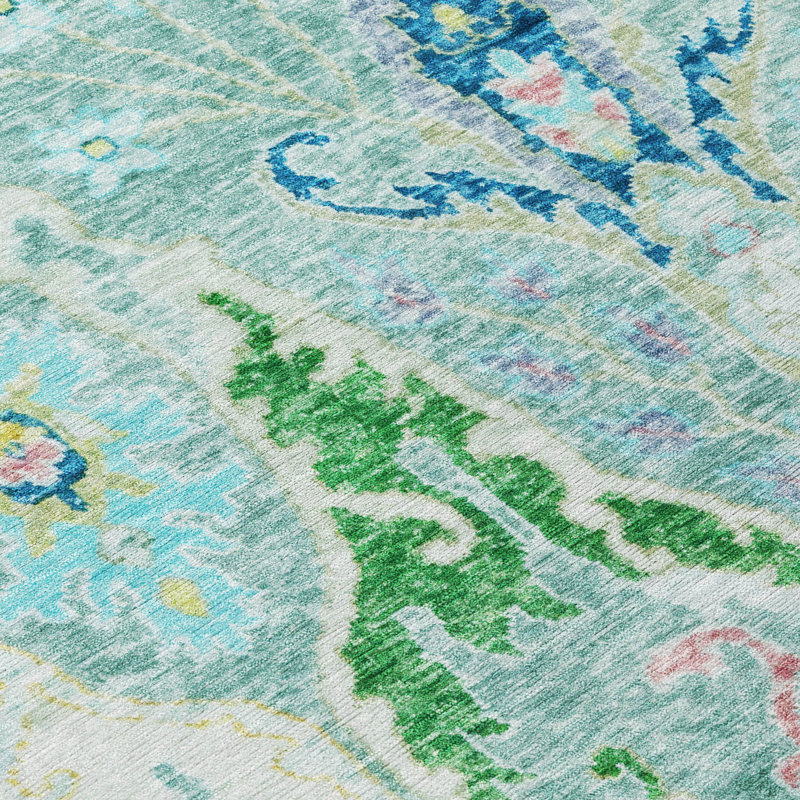 Machine Washable Indoor/Outdoor Xhevrie Teal Rug, Rectangle 5' x 7'6"